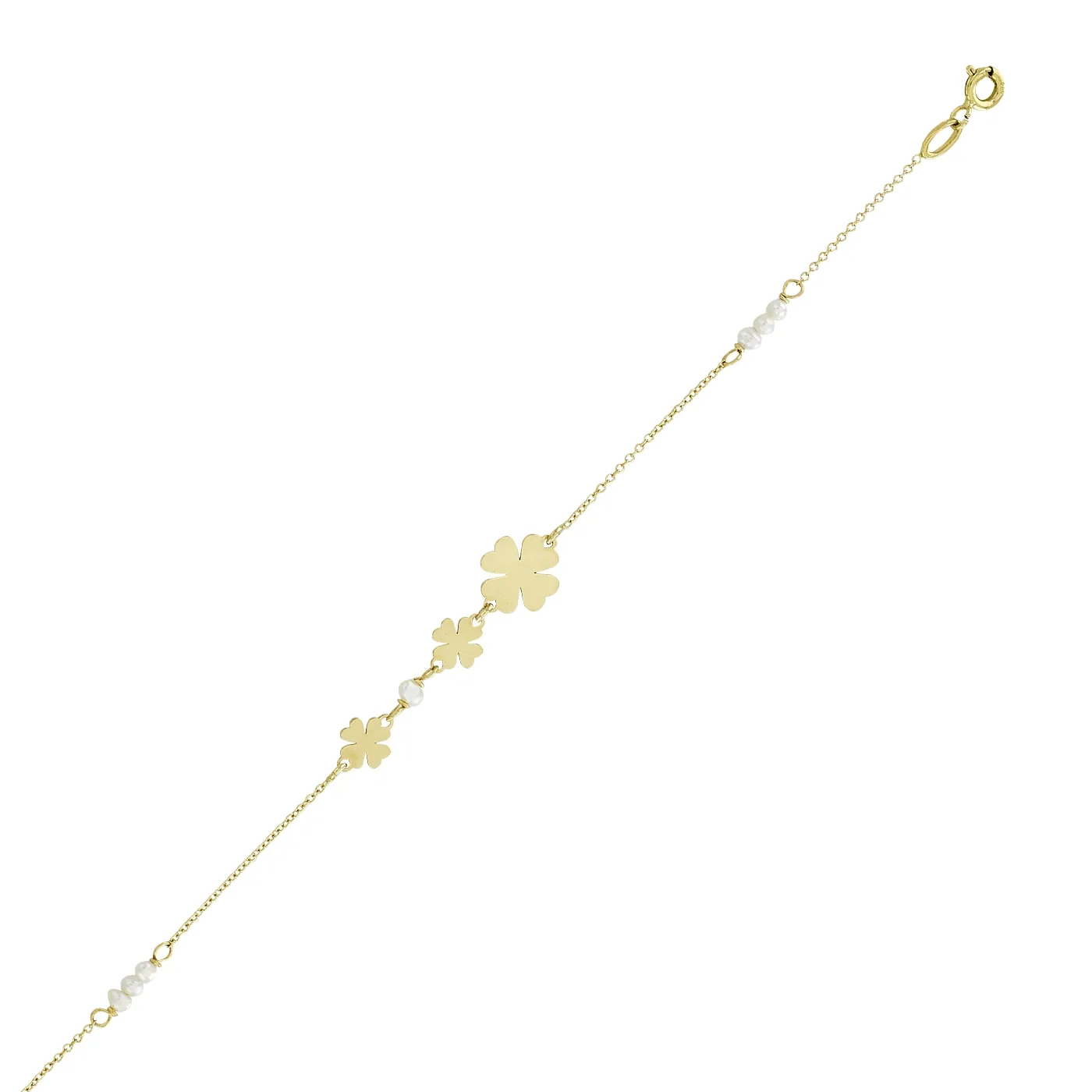 Pulsera de tréboles en oro amarillo de 18 Kilates, con perlas