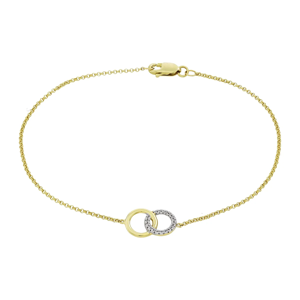 Pulsera en oro amarillo de 18 Kilates, con diamante de laboratorio de 0.04 Ct, 18 cm. de largo, 1 mm. de ancho