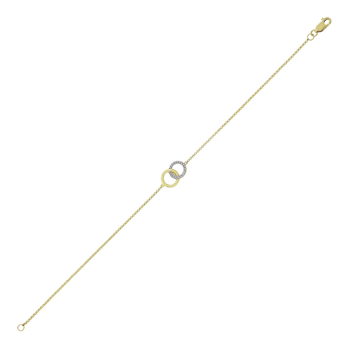 Pulsera en oro amarillo de 18 Kilates, con rubí laboratorio central de 0.29 Ct y decoración en diamante de laboratorio de 0.08 Ct, 18 cm. de largo, 1 mm. de ancho