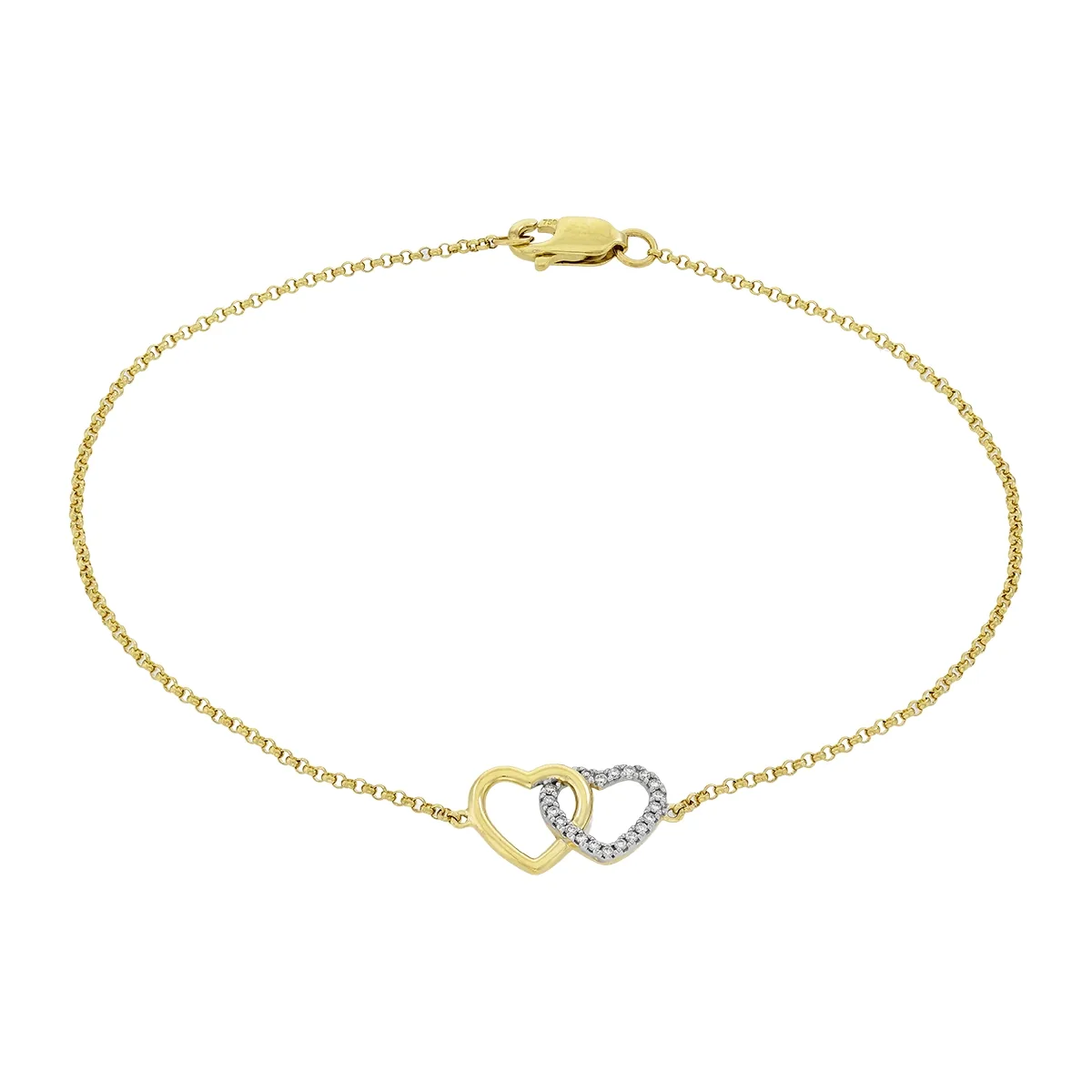 Pulsera en oro amarillo de 18 Kilates, con diamante de laboratorio de 0.06 Ct, 18 cm. de largo, 1 mm. de ancho