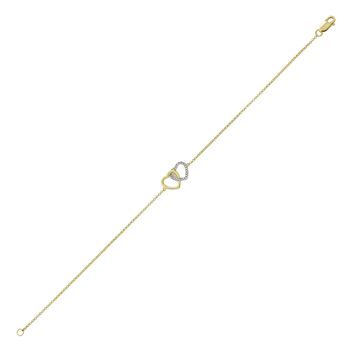 Pulsera en oro amarillo de 18 Kilates, con zafiro laboratorio central de 0.30 Ct y decoración en diamante de laboratorio de 0.08 Ct, 18 cm. de largo, 1 mm. de ancho