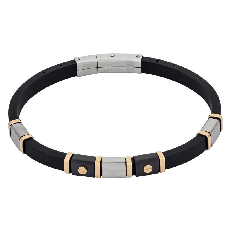 Pulsera en silicona y acero satinado, 21 cm. de largo, 5 mm. de ancho - Colección Forza