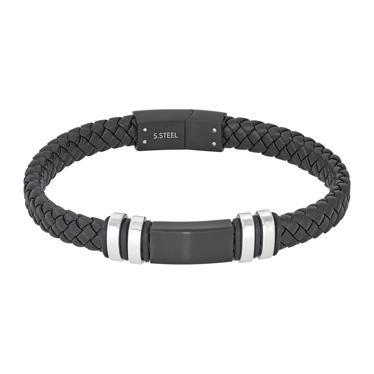 Pulsera en cuero sintético y acero, 21 cm. de largo, 8 mm. de ancho - Colección Forza