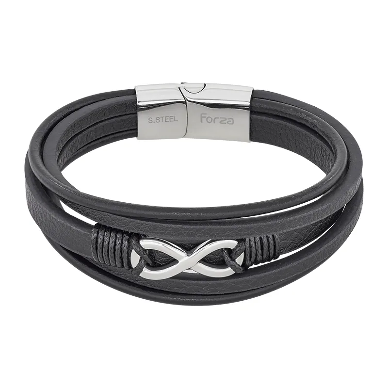 Pulsera en cuero sintético y acero, 21 cm. de largo, 11 mm. de ancho - Colección Forza