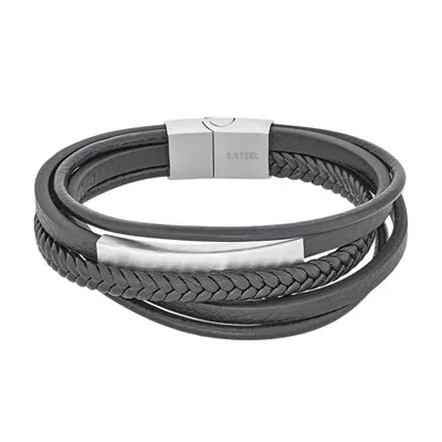 Pulsera en cuero sintético y acero, 21 cm. de largo, 23.50 mm. de ancho - Colección Forza