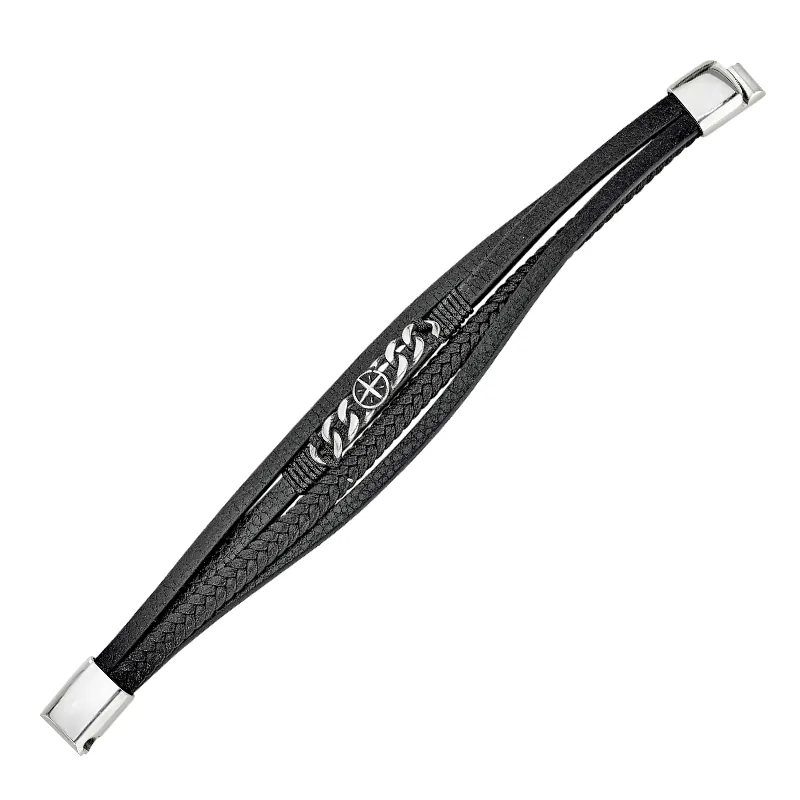 Pulsera en cuero sintético y acero, 21 cm. de largo, 11 mm. de ancho - Colección Forza