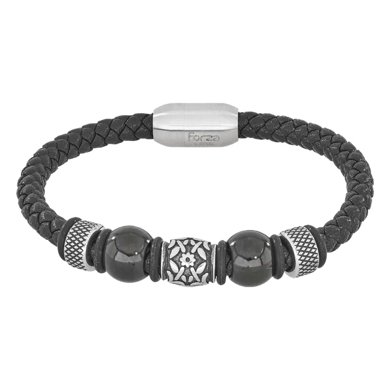 Pulsera en cuero sintético y acero, 21 cm. de largo, 6 mm. de ancho - Colección Forza