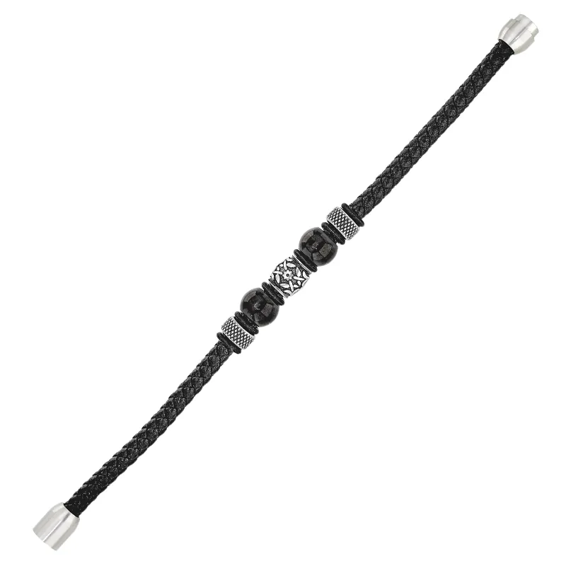 Pulsera en cuero sintético y acero, 21 cm. de largo, 6 mm. de ancho - Colección Forza