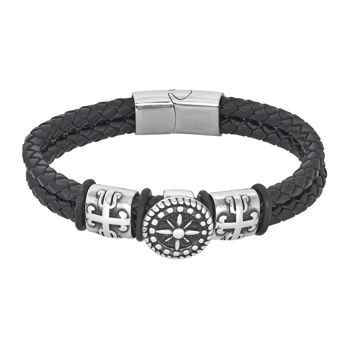 Pulsera en cuero sintético y acero, 21 cm. de largo, 10 mm. de ancho - Colección Forza