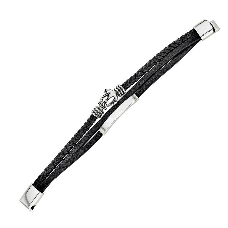 Pulsera de ancla en cuero sintético y acero, 21 cm. de largo, 10 mm. de ancho - Colección Forza