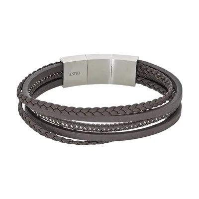 Pulsera en cuero sintético y acero, 21 cm. de largo, 19.50 mm. de ancho - Colección Forza