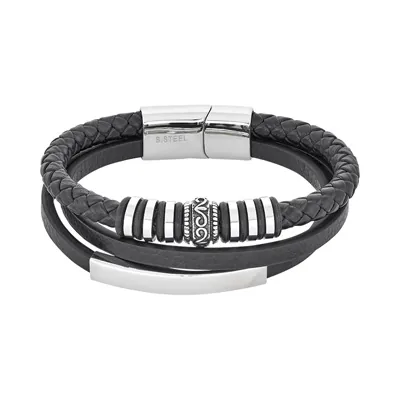 Pulsera en cuero sintético y acero, 21 cm. de largo, 11 mm. de ancho - Colección Forza
