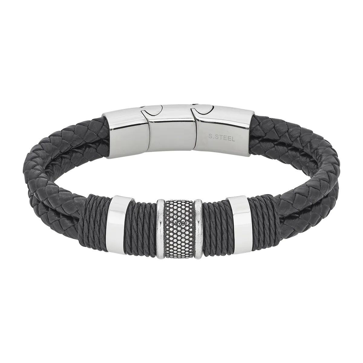 Pulsera en cuero sintético y acero, 22 cm. de largo, 12 mm. de ancho - Colección Forza