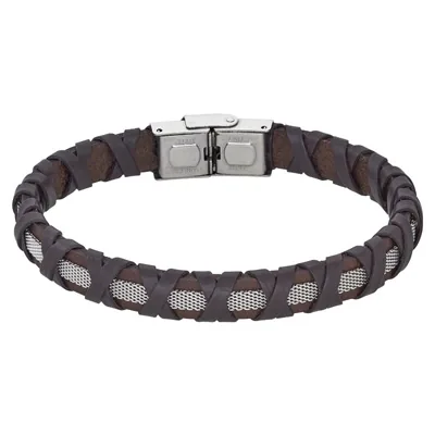 Pulsera en cuero sintético y acero, 21 cm. de largo, 10 mm. de ancho - Colección Forza