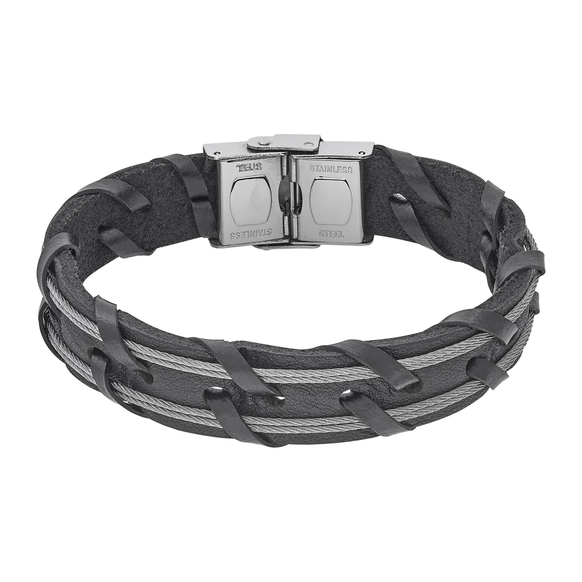 Pulsera en cuero sintético y acero, 21 cm. de largo, 14 mm. de ancho - Colección Forza