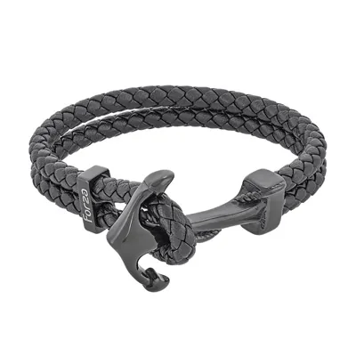 Pulsera de ancla en cuero sintético y acero, 21 cm. de largo, 5 mm. de ancho - Colección Forza