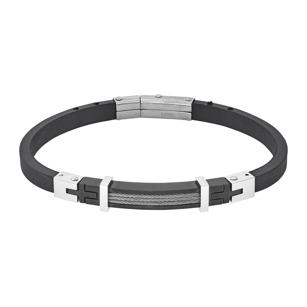 Pulsera en silicona y acero, 21 cm. de largo, 5 mm. de ancho - Colección Forza