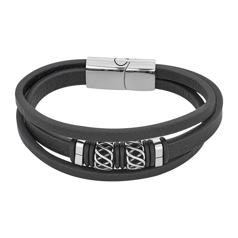 Pulsera en cuero sintético y acero, 21 cm. de largo, 9 mm. de ancho - Colección Forza