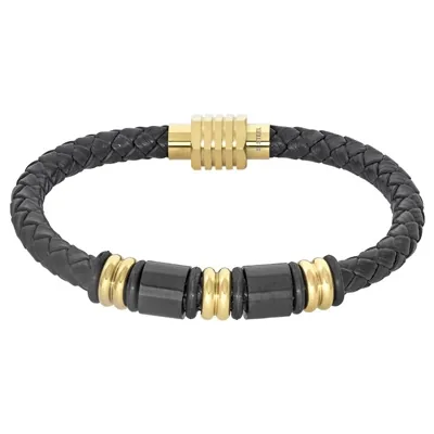 Pulsera en cuero sintético y acero, 21 cm. de largo, 5.50 mm. de ancho - Colección Forza