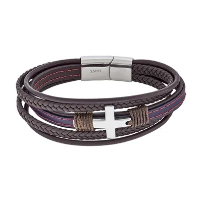 Pulsera en cuero sintético y acero, 21 cm. de largo, 24 mm. de ancho - Colección Forza