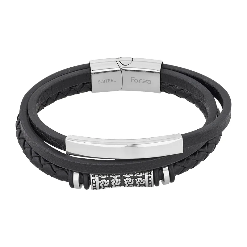 Pulsera en cuero sintético y acero, 21 cm. de largo, 11 mm. de ancho - Colección Forza