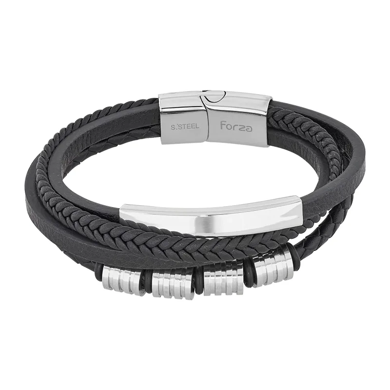 Pulsera en cuero sintético y acero, 21 cm. de largo, 10 mm. de ancho - Colección Forza
