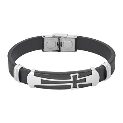 Pulsera de cruz moderna en silicona y acero, 21 cm. de largo, 9.50 mm. de ancho - Colección Forza
