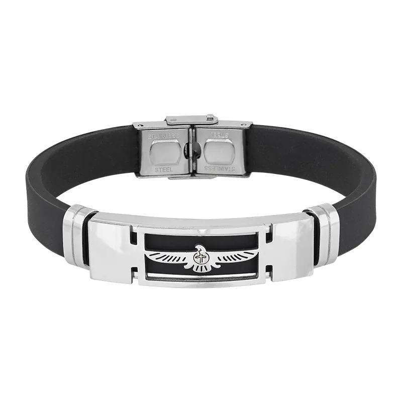 Pulsera de águila en silicona y acero, 21 cm. de largo, 12 mm. de ancho - Colección Forza