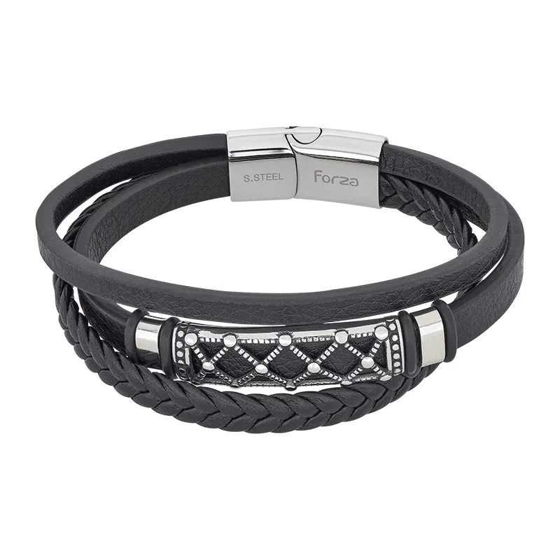Pulsera en cuero sintético y acero, 21 cm. de largo, 12 mm. de ancho - Colección Forza