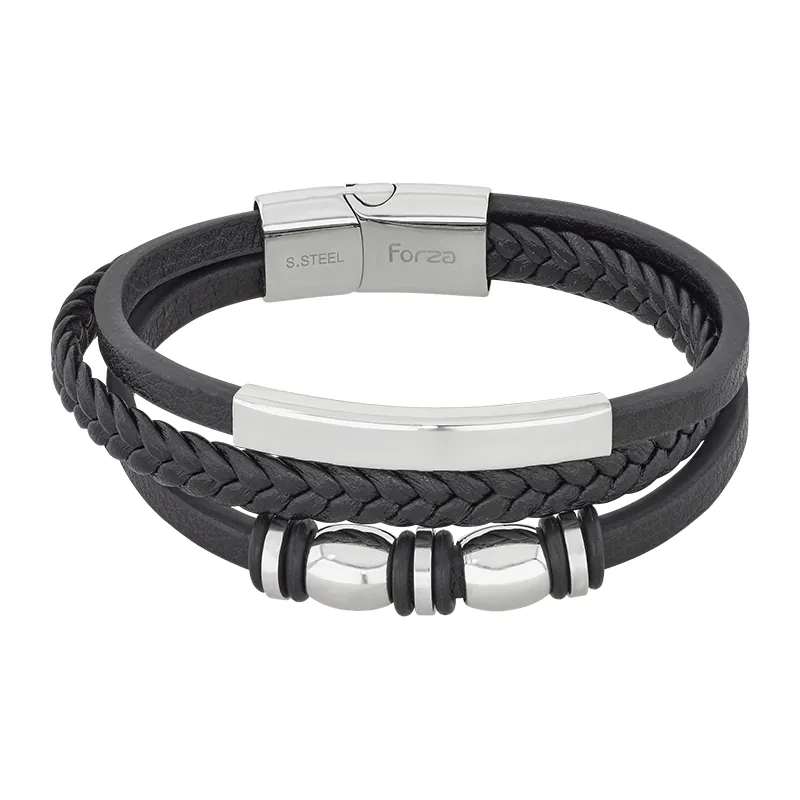 Pulsera en cuero sintético y acero, 21 cm. de largo, 11 mm. de ancho - Colección Forza