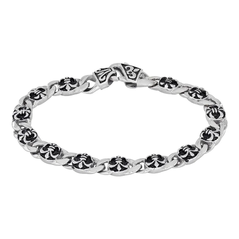 Pulsera de flor de lis en acero, 22 cm. de largo, 8 mm. de ancho - Colección Forza