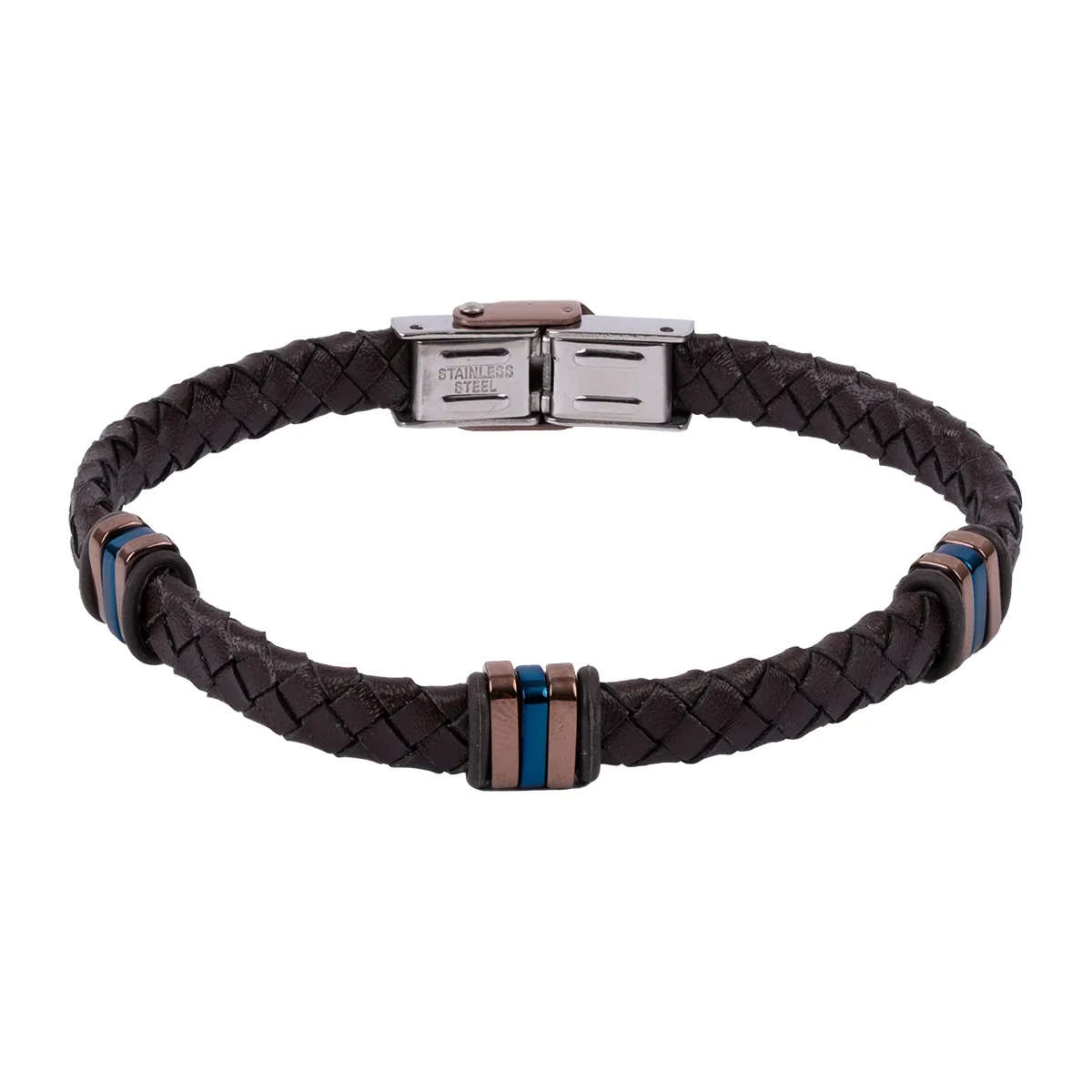 Pulsera en cuero sintético y acero, 21 cm. de largo, 6.50 mm. de ancho - Colección Forza