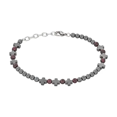Pulsera con cruces en acero, con acerinas, 19 cm. de largo, 4 mm. de ancho - Colección Forza