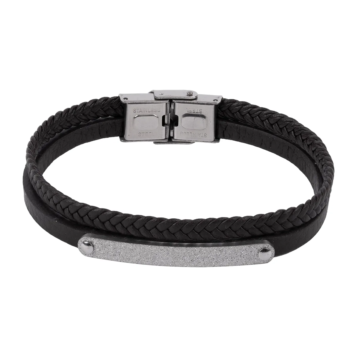 Pulsera en cuero sintético y acero, 21 cm. de largo, 9.50 mm. de ancho - Colección Forza