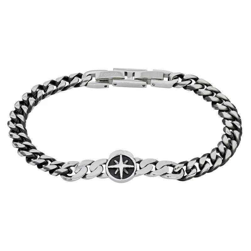 Pulsera de flor de los vientos en acero, 21 cm. de largo, 6.50 mm. de ancho - Colección Forza