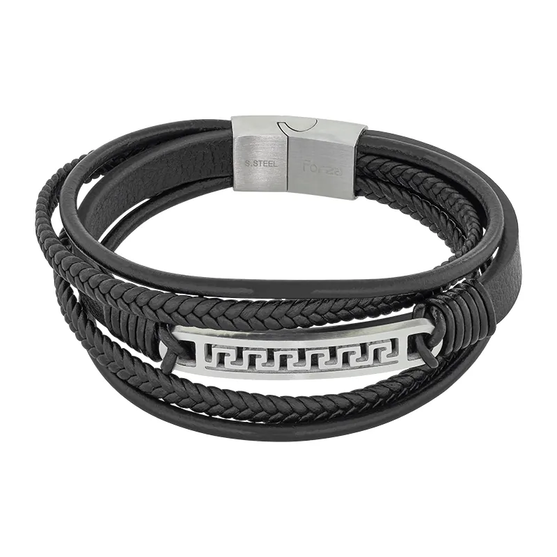 Pulsera en cuero sintético y acero, 21 cm. de largo, 11 mm. de ancho - Colección Forza