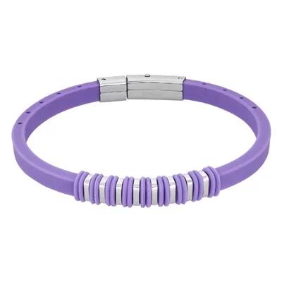 Pulsera en silicona morada y acero, 20 cm. de largo, 5 mm. de ancho - Colección Forza