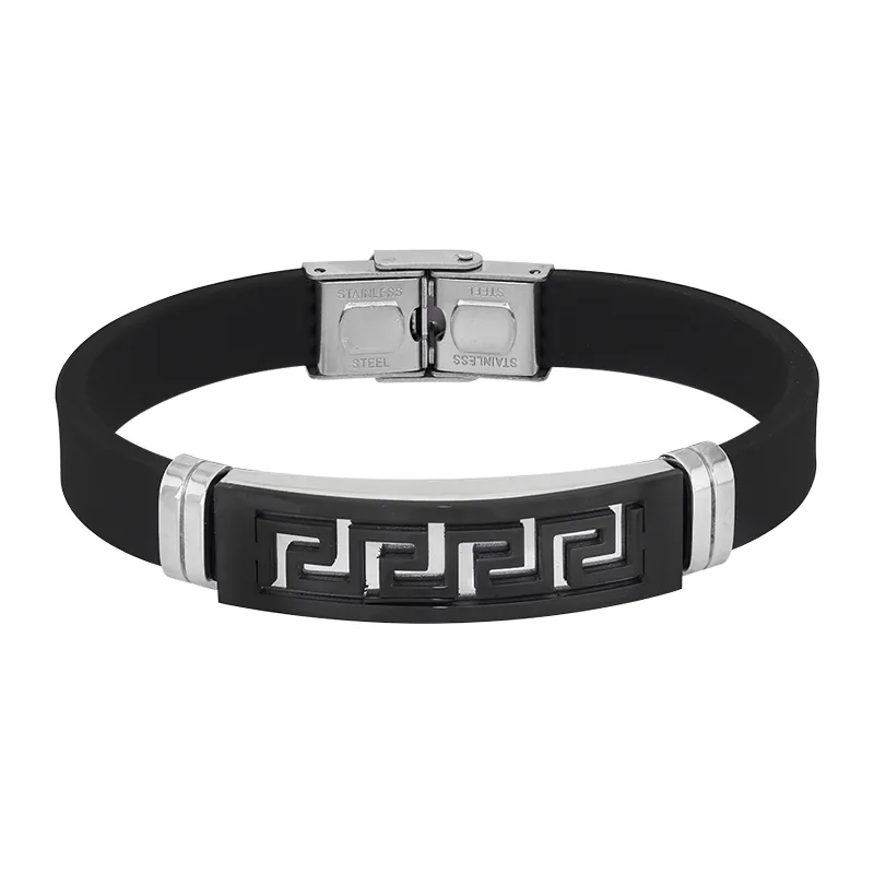 Pulsera en silicona negra y acero, 21 cm. de largo, 12 mm. de ancho - Colección Forza