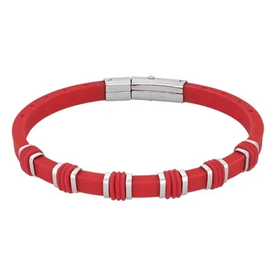 Pulsera en silicona negra y acero, 20 cm. de largo, 5 mm. de ancho - Colección Forza