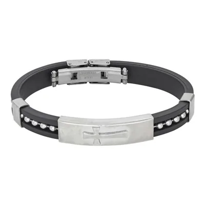 Pulsera de cruz en silicona y acero, 20 cm. de largo, 9 mm. de ancho - Colección Forza