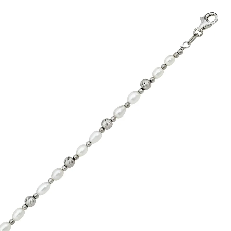 Pulsera en plata Ley 925 con visos, con perlas - Colección Sueños