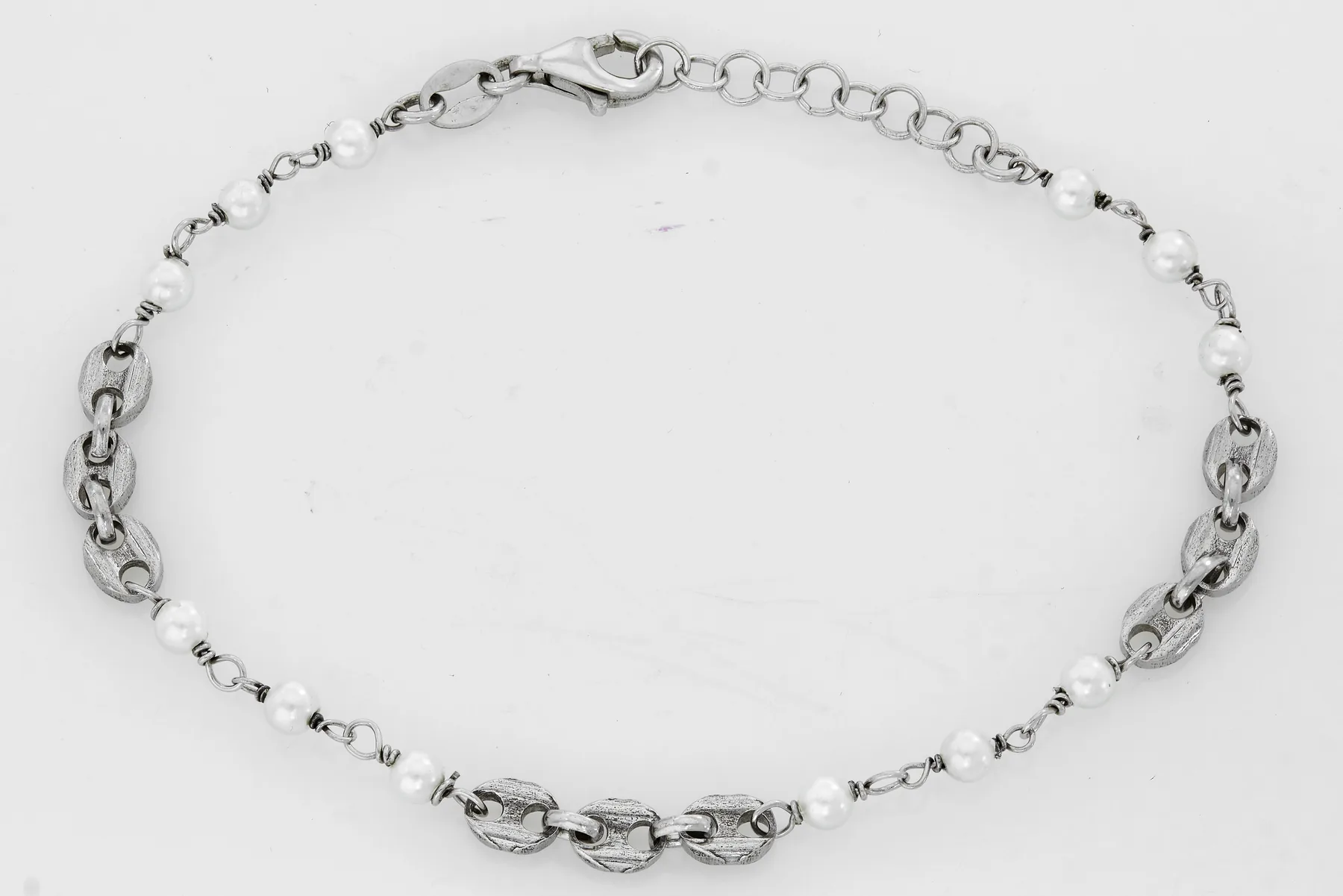 Pulsera en plata Ley 925, con perla sintéticas - Colección Sueños