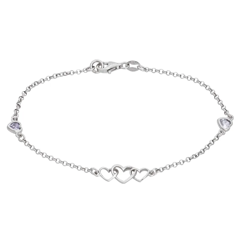 Pulsera de corazones en plata Ley 925, con zircones - Colección Sueños