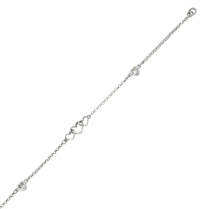 Pulsera de corazones en plata Ley 925, con zircones - Colección Sueños