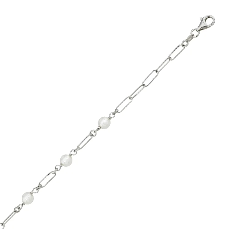 Pulsera en plata Ley 925, con perla sintéticas - Colección Sueños