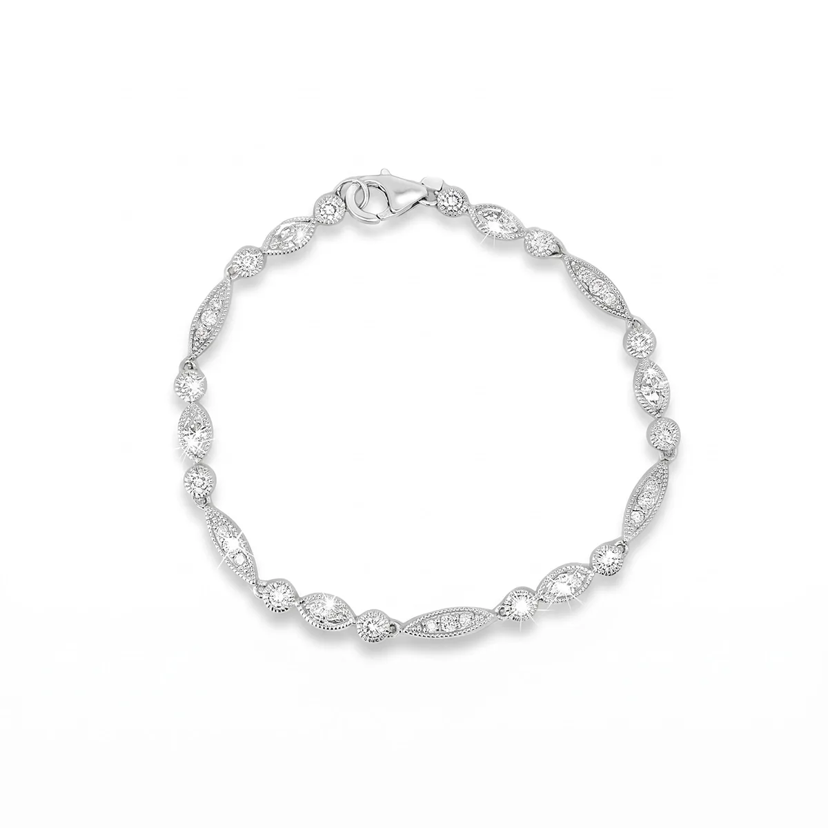 Pulsera en plata Ley 925, con diamante de laboratorio de 2.35 Ct, 18 cm. de largo, 3.50 mm. de ancho, de la coleccion Sueños