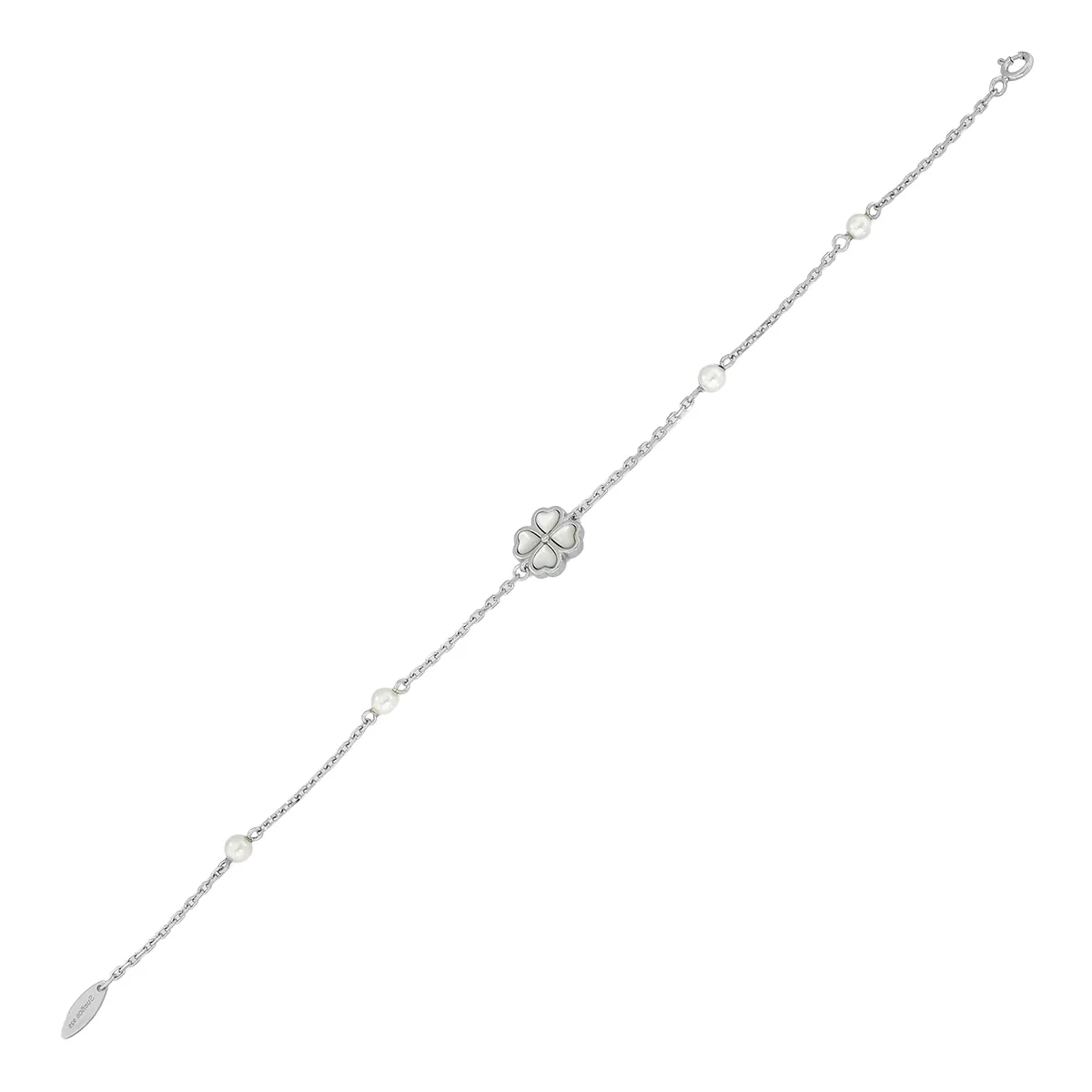 Pulsera en plata Ley 925, con 4 perla sintéticas centrales, 19 cm. de largo, 1.50 mm. de ancho, de la coleccion Sueños