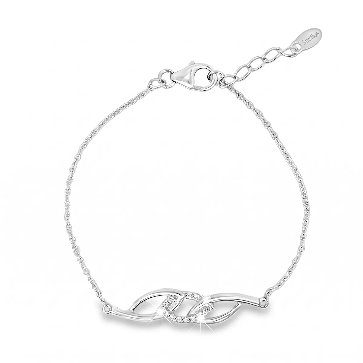 Pulsera en plata Ley 925, con diamante de laboratorio de 0.10 Ct, 17 cm. de largo, 1.50 mm. de ancho, de la coleccion Sueños