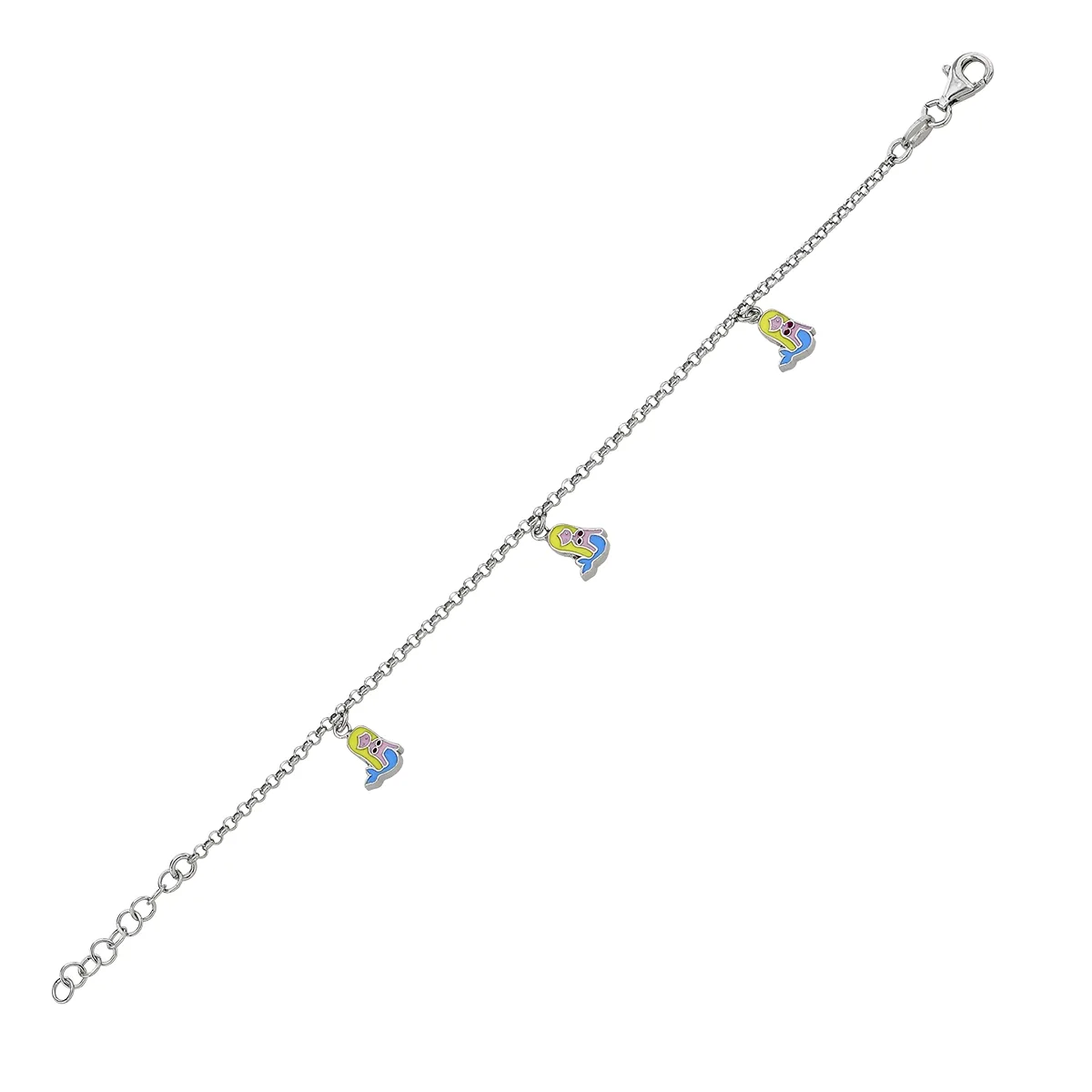 Pulsera de sirenas en plata Ley 925, 14 cm. de largo - Colección Sueños