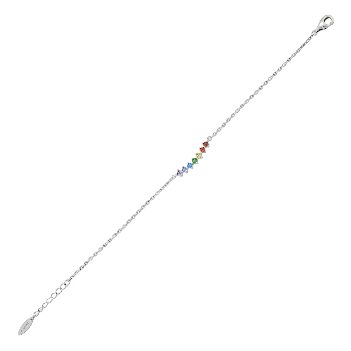 Pulsera en plata Ley 925, con 7 cristales centrales, 17 cm. de largo, 1.50 mm. de ancho, de la coleccion Sueños